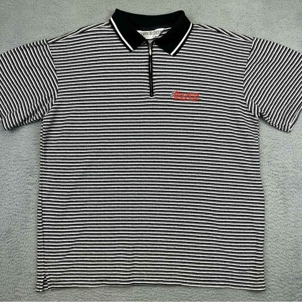 Darlington Raceway Polo Shirt Mens Large Black‎ White Striped NASCAR Racing Zip